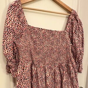 Eloquii Pink Multi-Spot Smocked Puff-Sleeve Dress